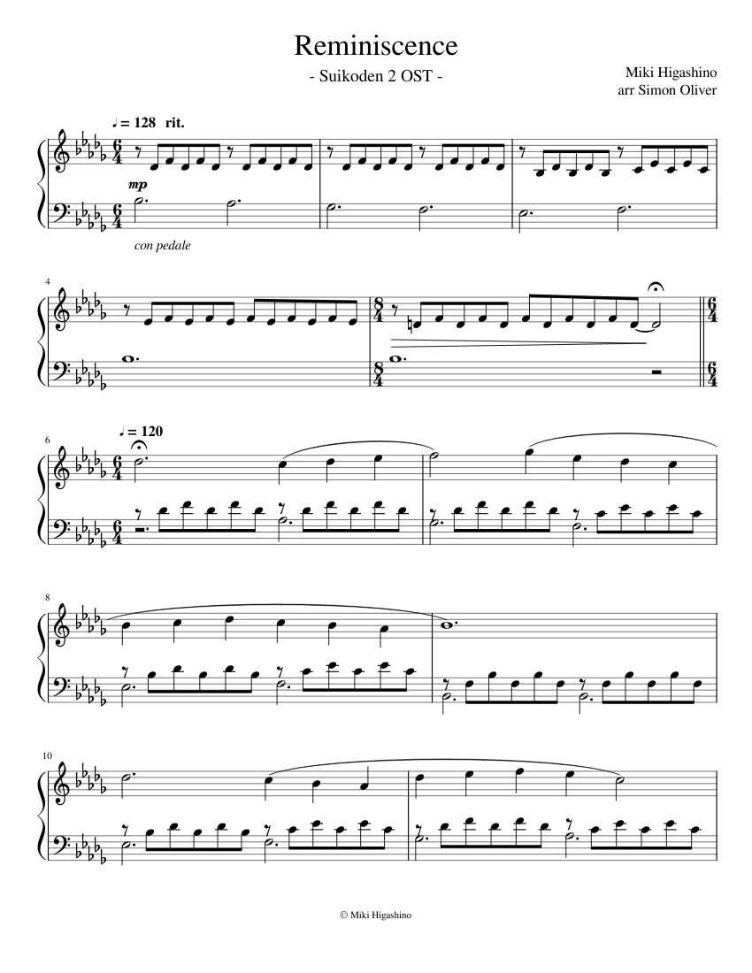 追憶 - 幻想水滸伝2 楽譜 ピアノ (ソロ) | MuseScore.com