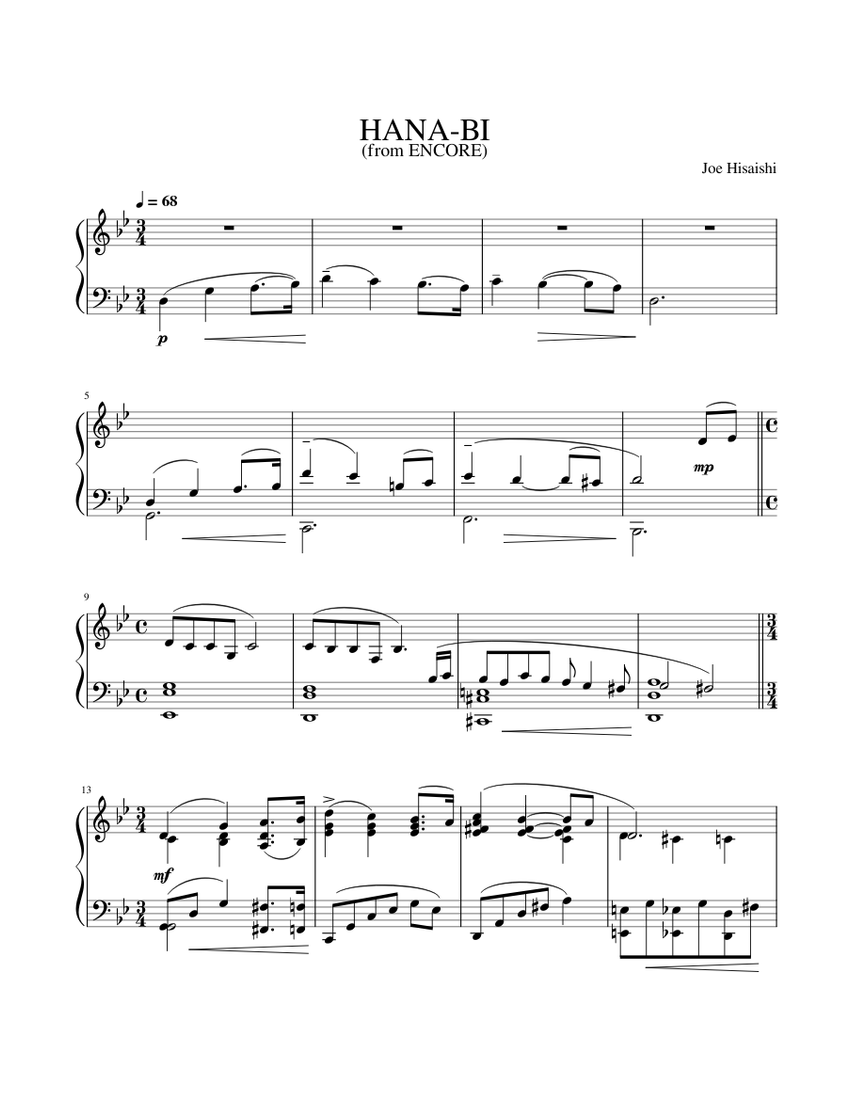 花火 – 久石譲 楽譜 ピアノ (ソロ) | MuseScore.com