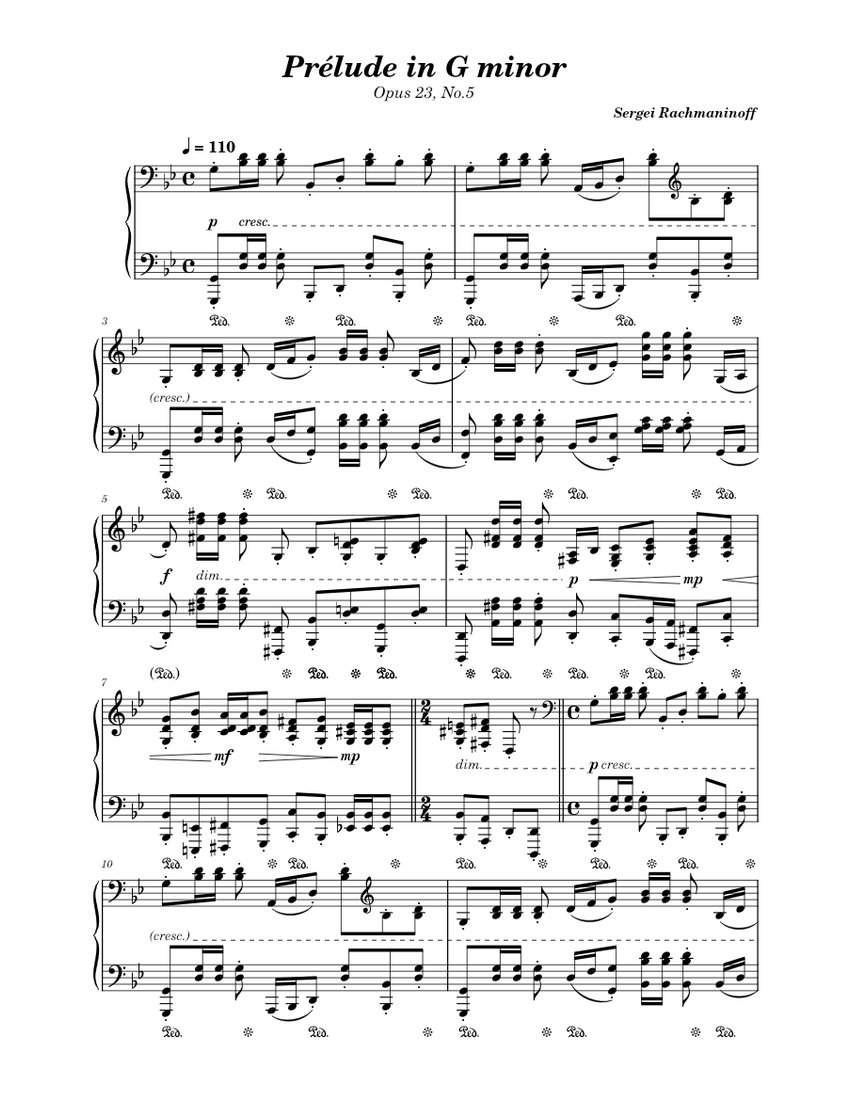 前奏曲 ト短調 (Op.23 No.5) – セルゲイ・ラフマニノフ 楽譜 ピアノ