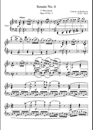 ピアノソナタ第6番 Op.10 No.2 (L.v.ベートーヴェン) 楽譜 ピアノ