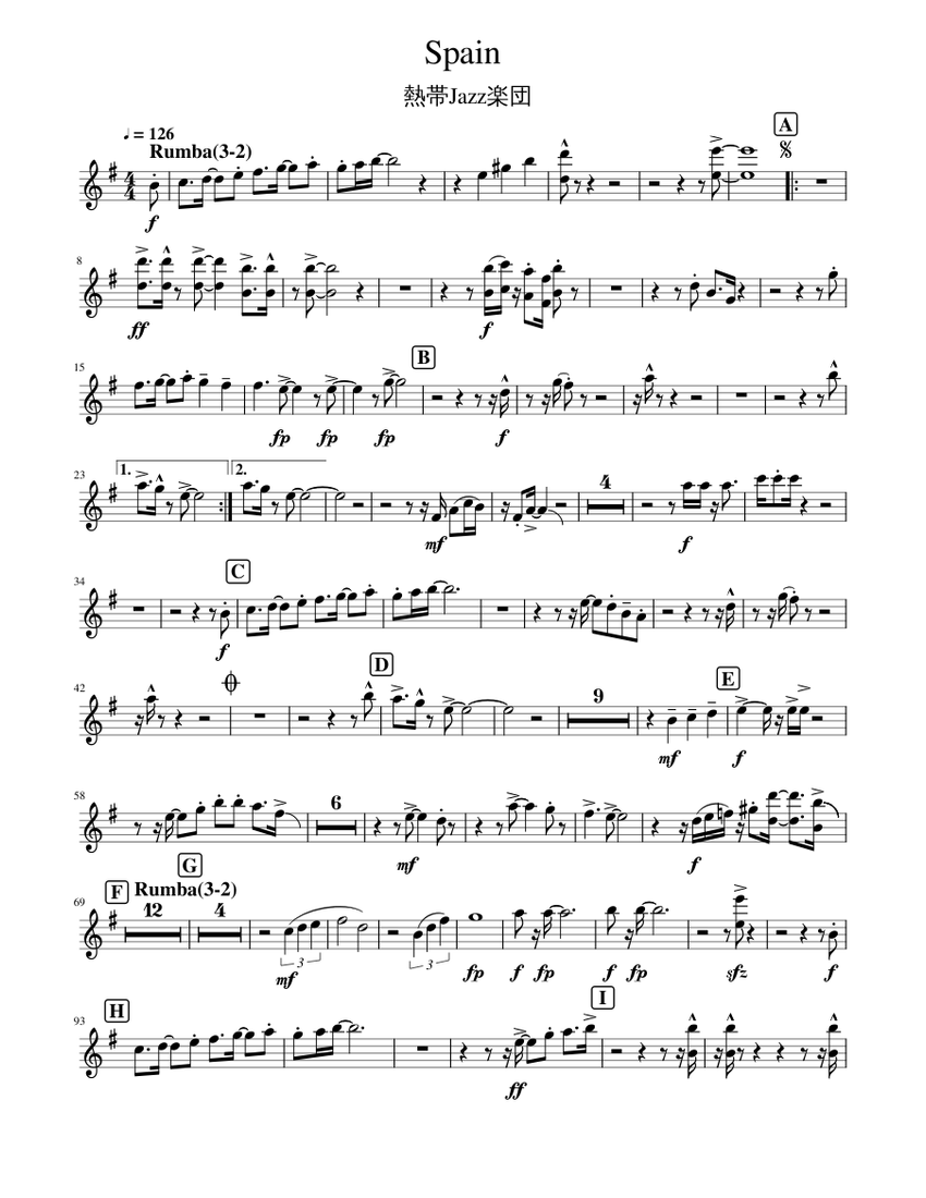 Spain 熱帯Jazz楽団 Trumpet 1st 楽譜 トランペット（B♭調） (ソロ