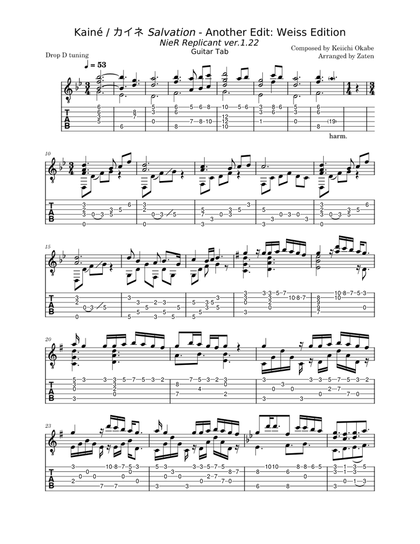 カイネ / Salvation 楽譜 タブ譜あり ギター (ソロ) | MuseScore.com