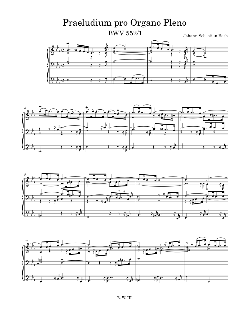 変ホ長調のプレリュード, BWV 552/1 楽譜 オルガン (ソロ) | MuseScore.com