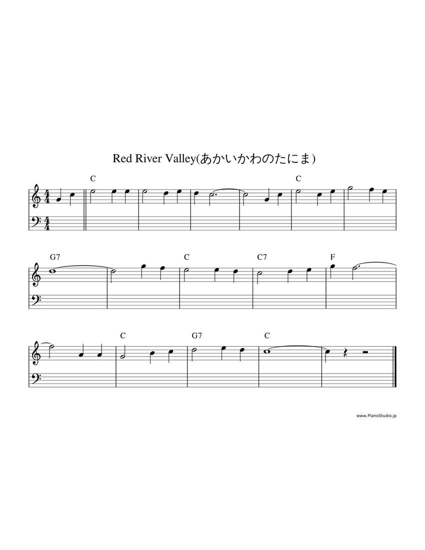 あかいかわのたにま 楽譜 コード付き ピアノ (ソロ) easy | MuseScore.com