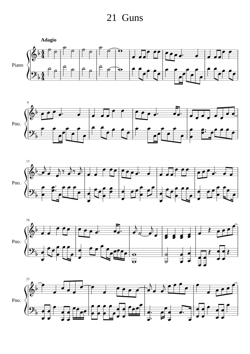 21ガンズ- グリーン・デイ 楽譜 ピアノ (ソロ) | MuseScore.com