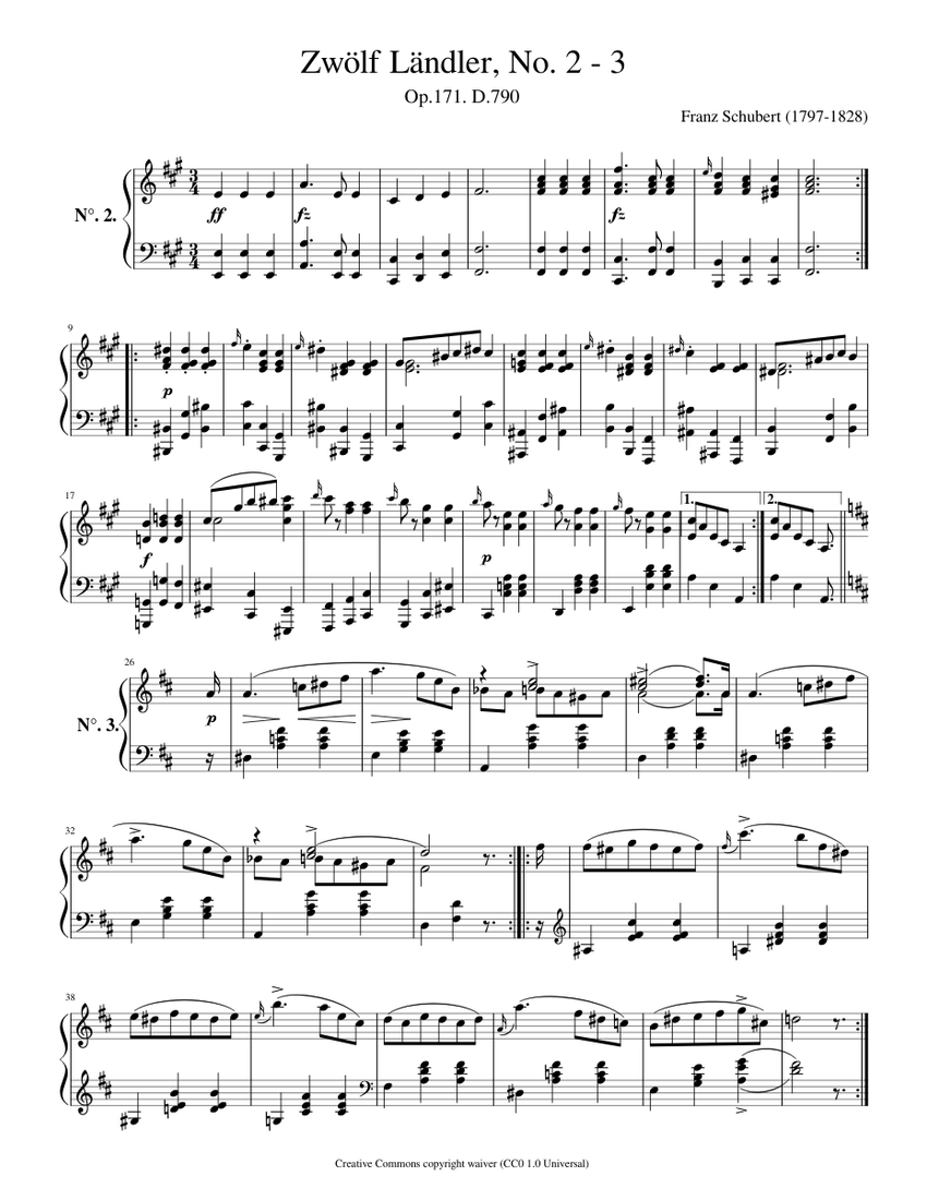 Schubert Franz - 12 Länder Op.171 D.790 No 2 & 3 楽譜 ピアノ (ソロ