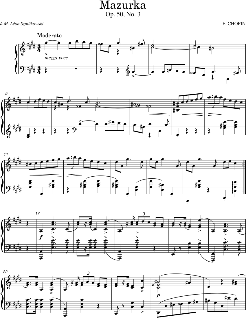 マズルカ Op.50 – フレデリック・ショパン Op.50 No.3 楽譜 ピアノ