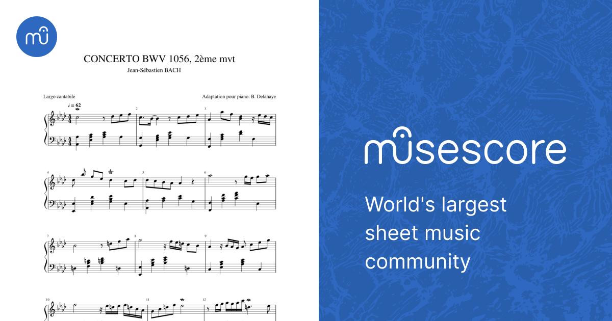 バッハの協奏曲、ピアノ用に編曲、2楽章、BWV 1056 楽譜 ピアノ (ソロ
