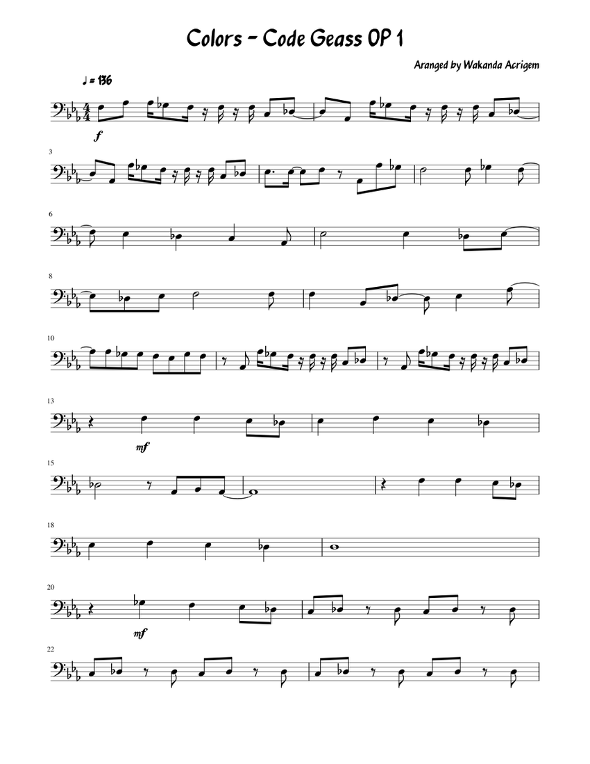 色 コードギアス OP 1 楽譜 テナー・トロンボーン (ソロ) | MuseScore.com