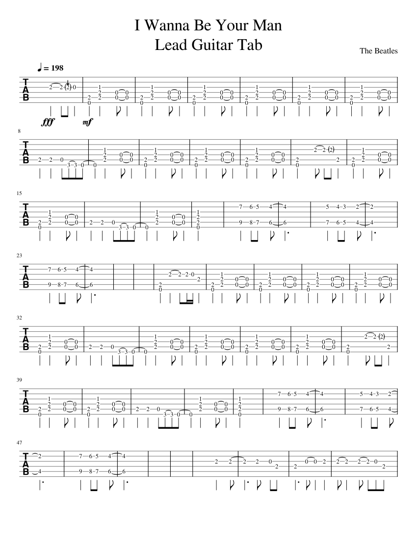 I_Wanna_Be_Your_Man_Guitar_Tab 楽譜 タブ譜あり ギター (ソロ