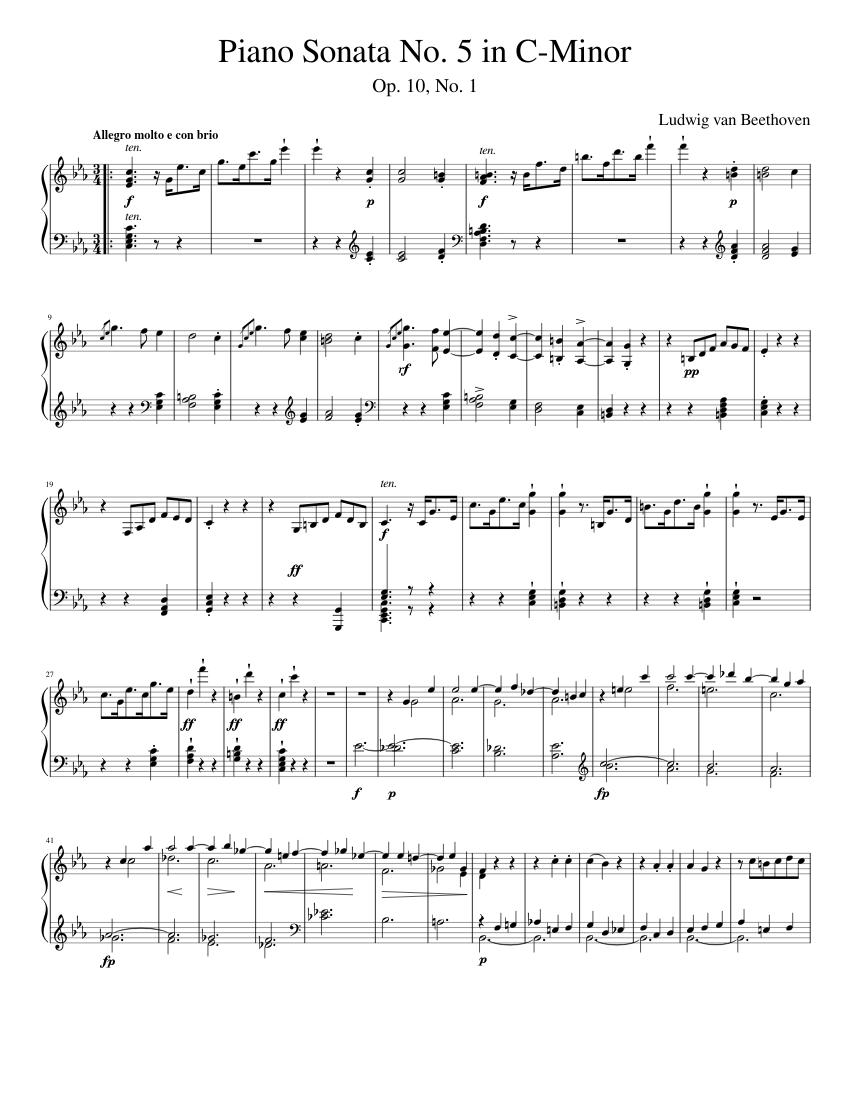 ベートーヴェン ピアノソナタ第5番 ハ短調 Op. 10, No. 1 楽譜 ピアノ
