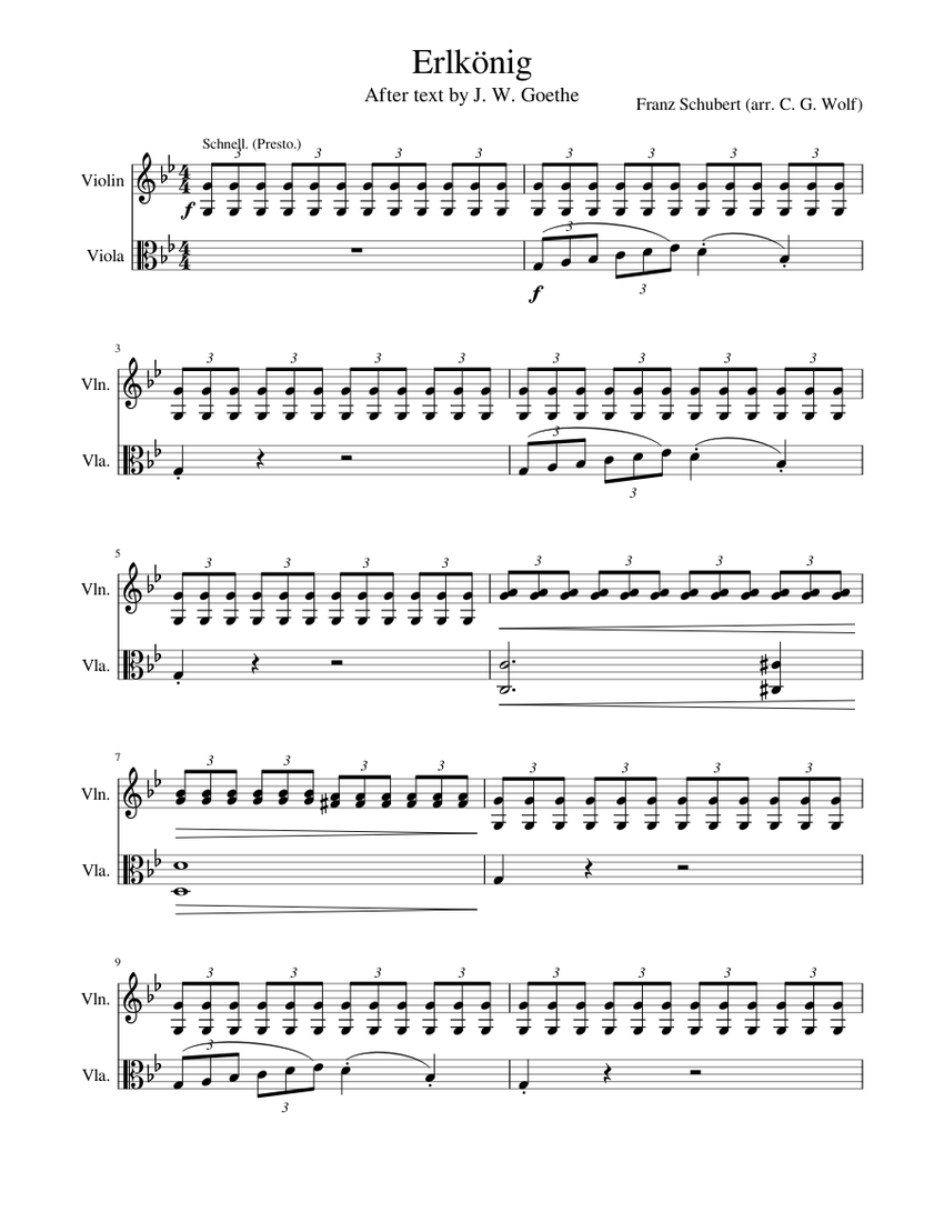 魔王 楽譜 バイオリン, ビオラ (弦楽二重奏) | MuseScore.com