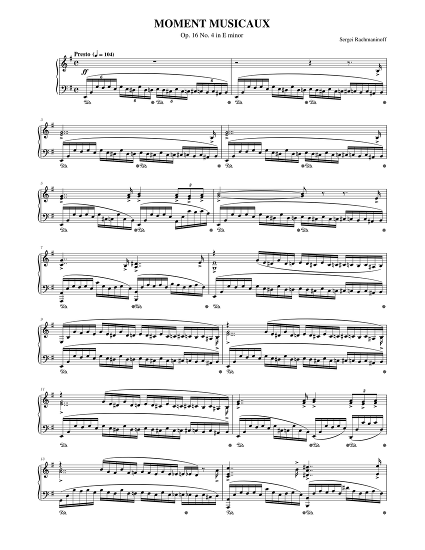 セルゲイ・ラフマニノフ: 音の絵 Op.16 No.4 ホ短調 楽譜 ピアノ (ソロ
