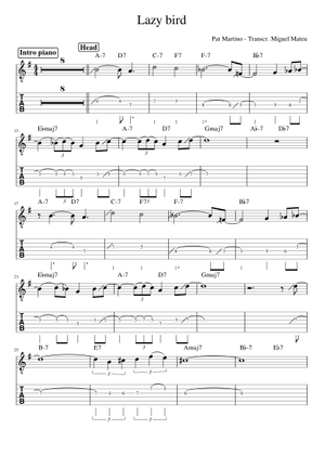 Lazy Bird - John Coltrane 楽譜 コード付き ピアノ (ソロ) easy