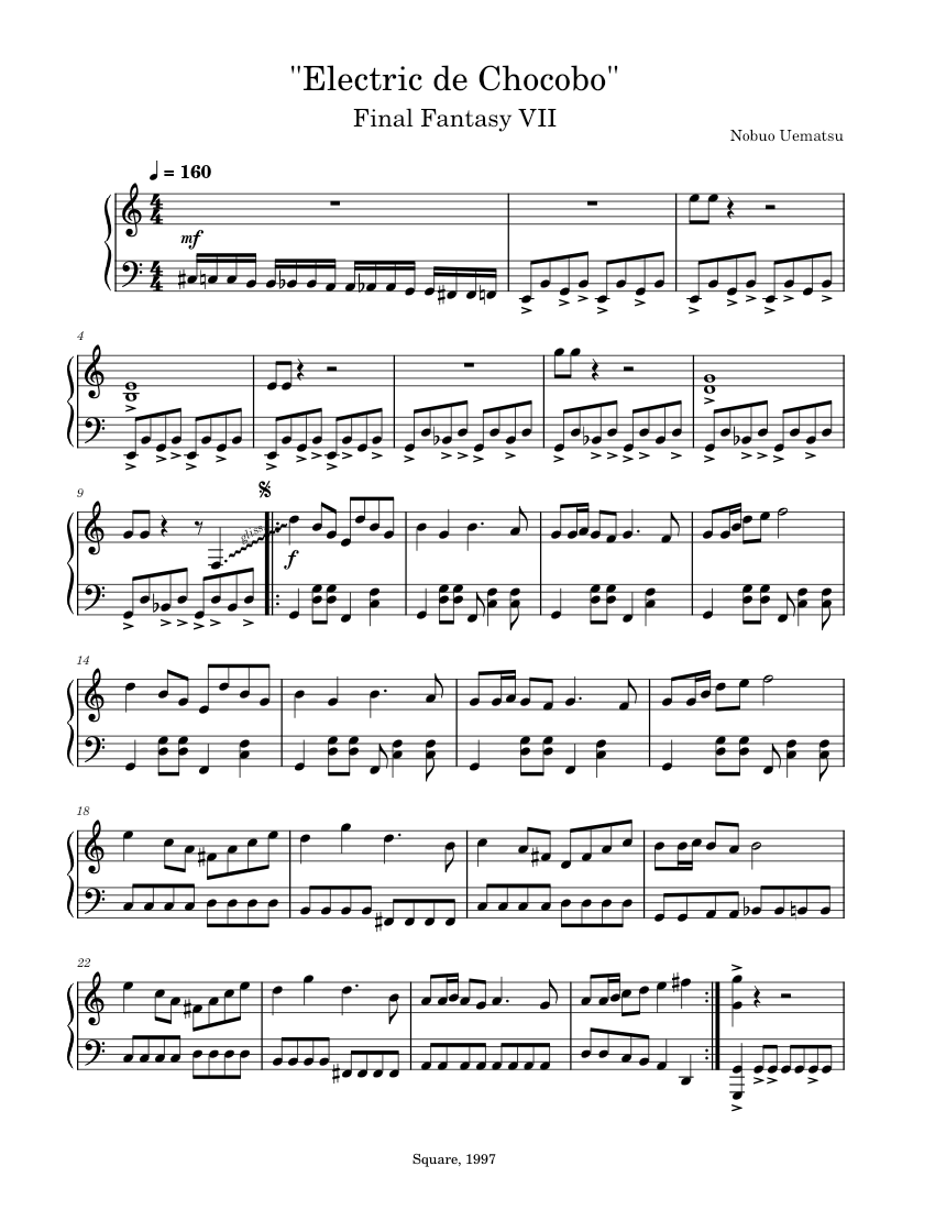 エレクトリック・デ・チョコボ (ファイナルファンタジーVII) 楽譜