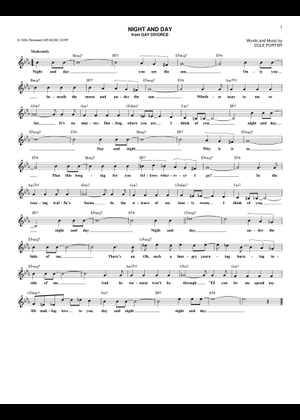 Night and day の公式楽譜を演奏する by Cole Porter ギター