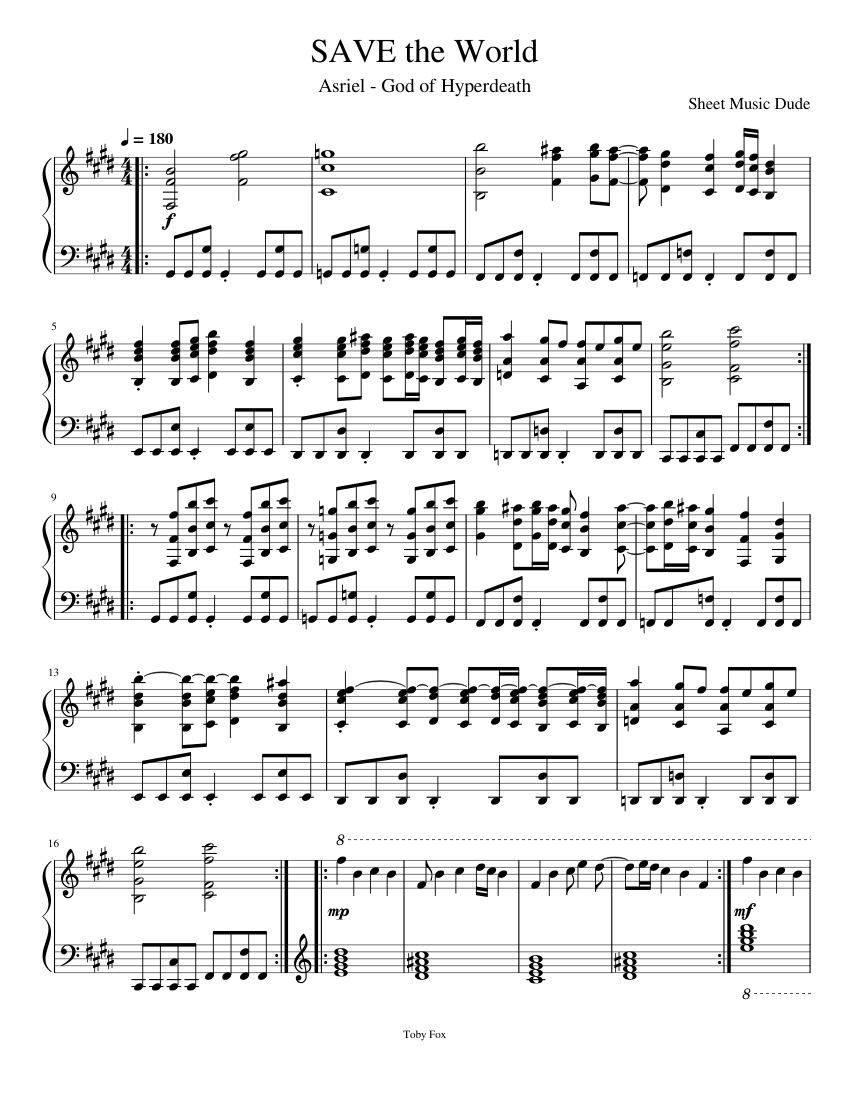 SAVE The World – Toby Fox 楽譜 ピアノ (ソロ) | MuseScore.com