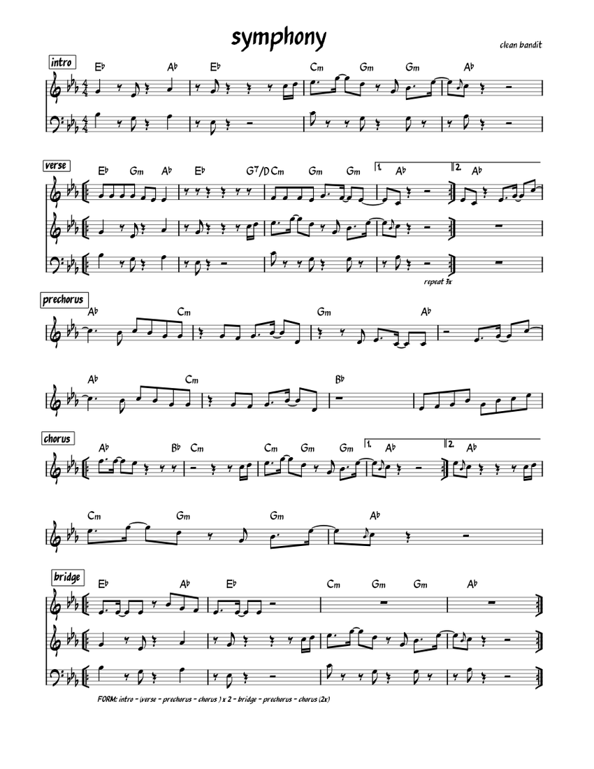 Symphony – Clean Bandit feat. Zara Larsson - Leadsheet 楽譜 コード