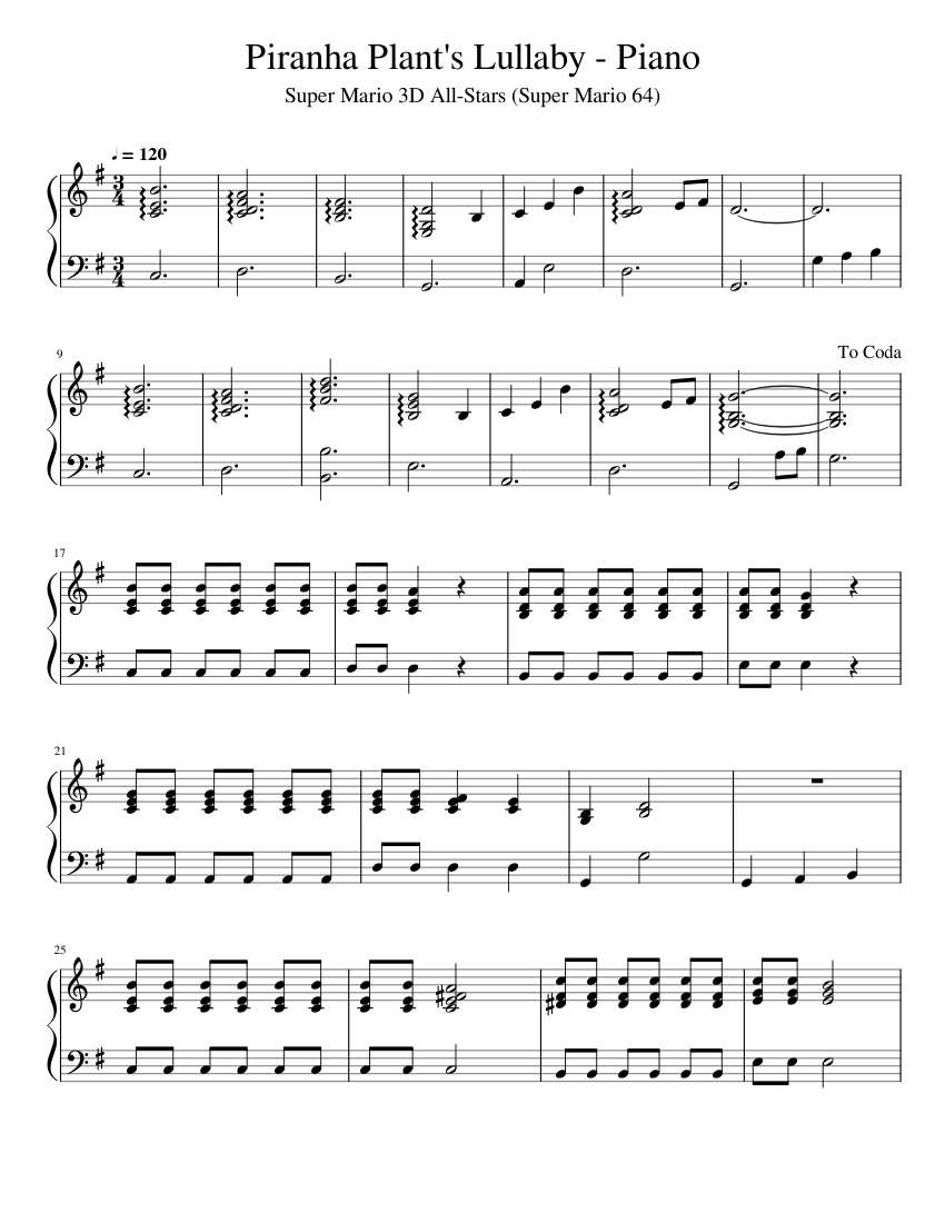 Piranha Plant's Lullaby - Piano 楽譜 ピアノ (ソロ) easy