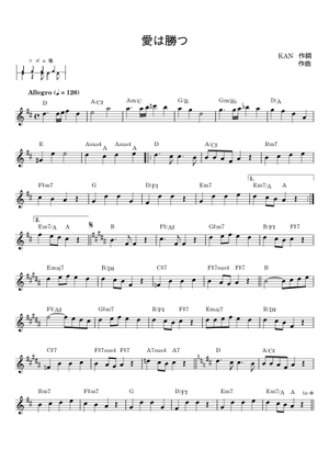 愛は勝つ - KAN 楽譜 コード付き シンセサイザー (ソロ) | MuseScore.com