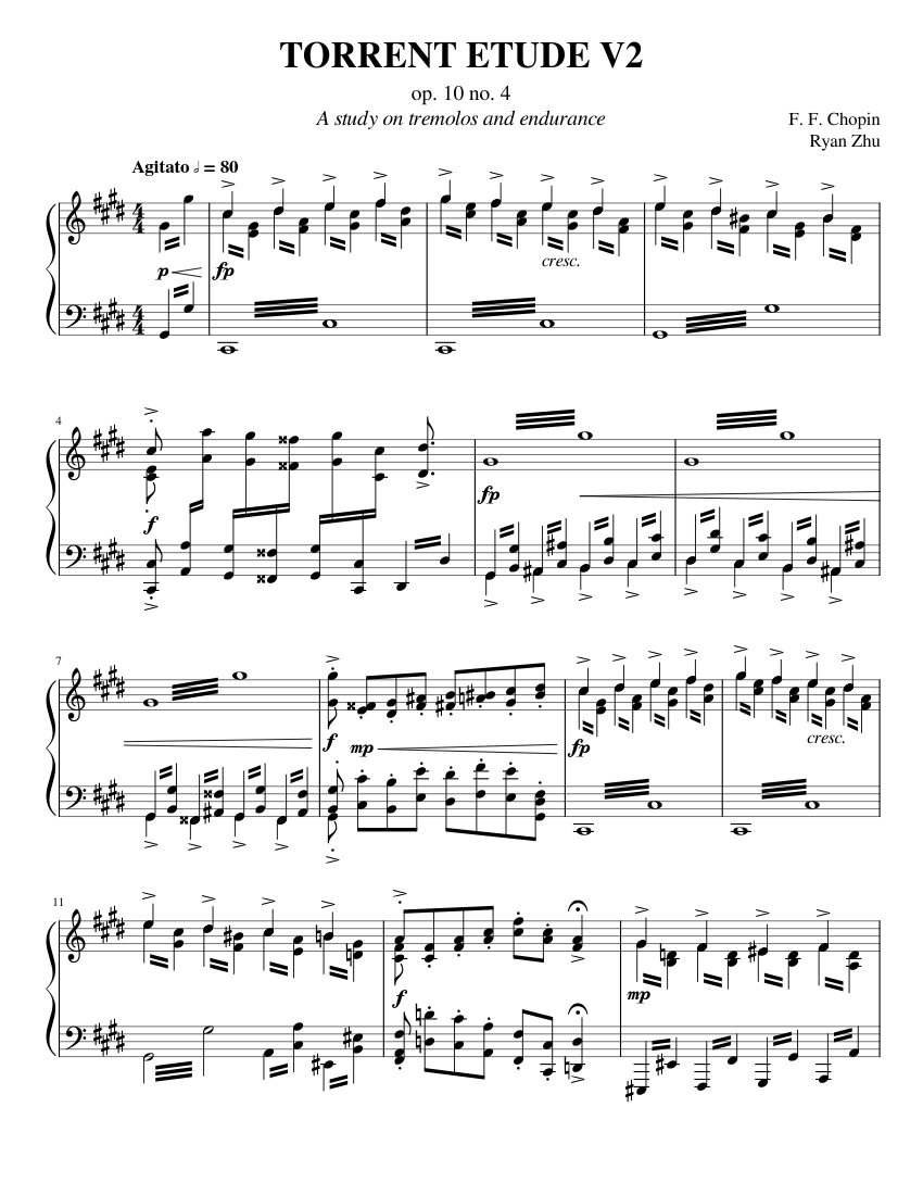 ショパン - 練習曲 Op. 10 No. 4 「トレント」 (バリエーション) 楽譜