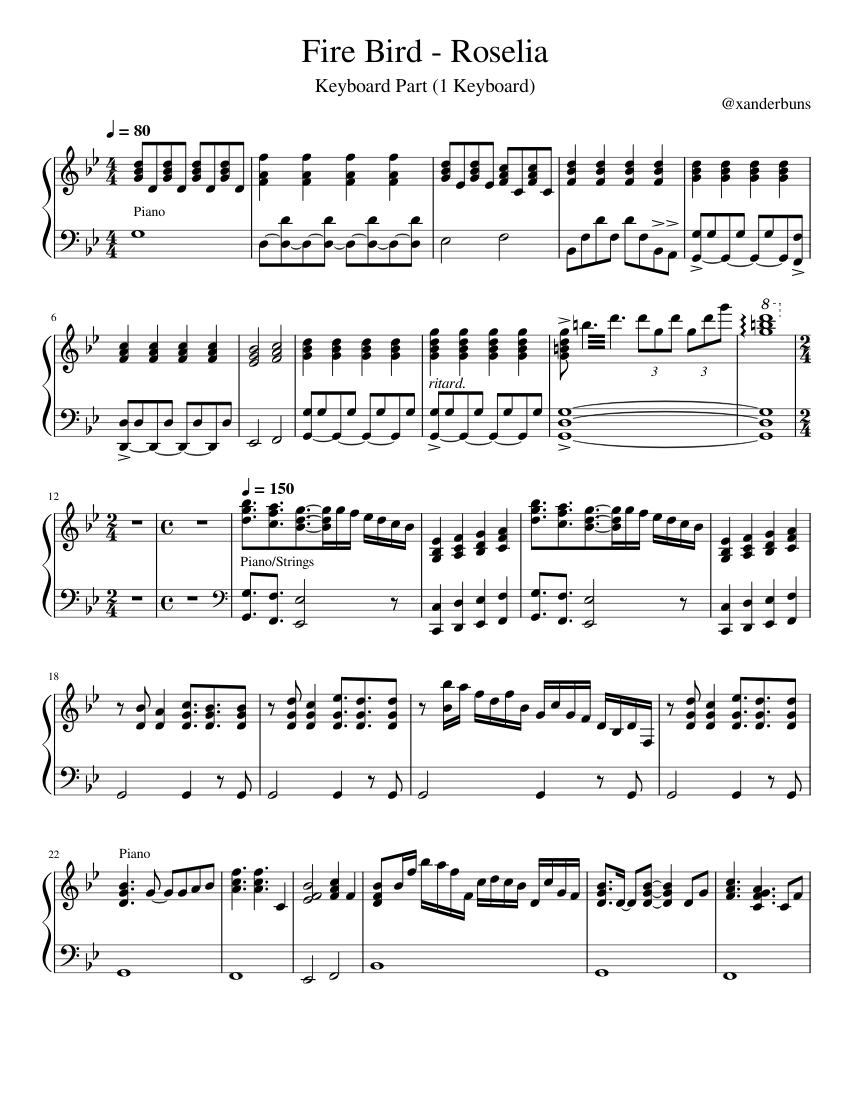 ロゼリア: ファイアバード - キーボードパート 楽譜 ピアノ (ソロ