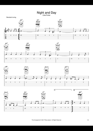 ナイト・アンド・デイ 楽譜 コード付き ギター (ソロ) | MuseScore.com