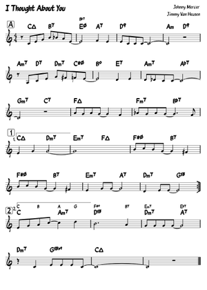 I Thought About You (lead sheet with lyrics) 楽譜 コード付き
