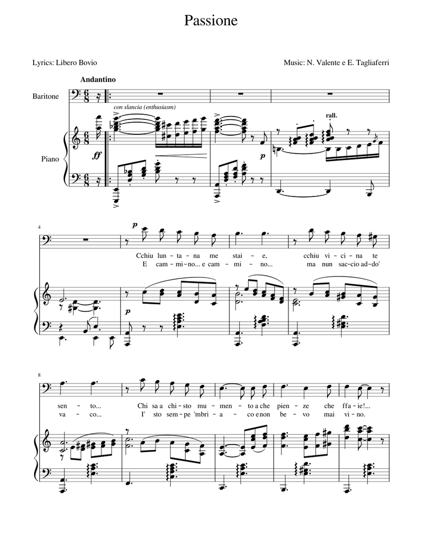 Neapolitan Songs - Passione 楽譜 ピアノ, バリトン (ピアノ-ボーカル