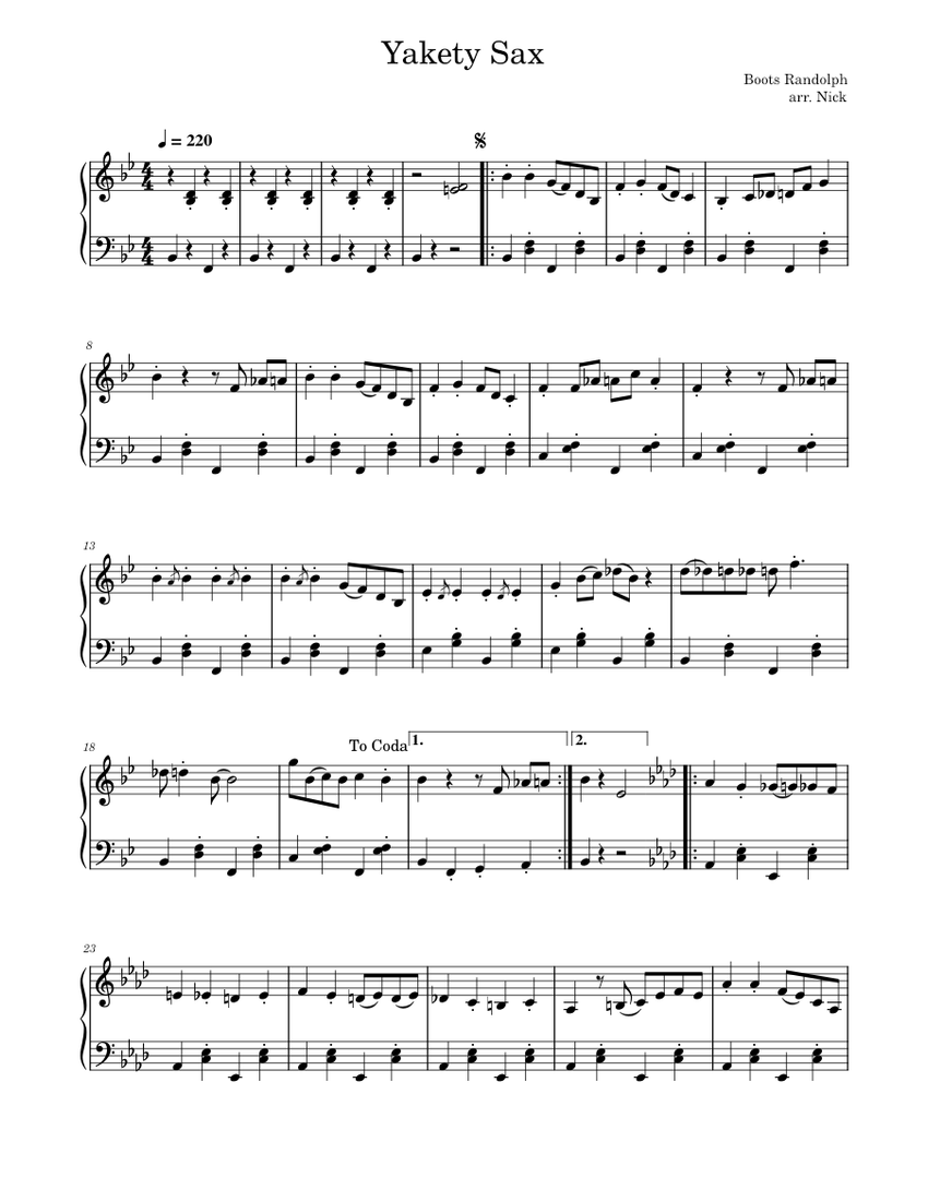 ヤケティ・サックス（ピアノソロ） 楽譜 ピアノ (ソロ) | MuseScore.com