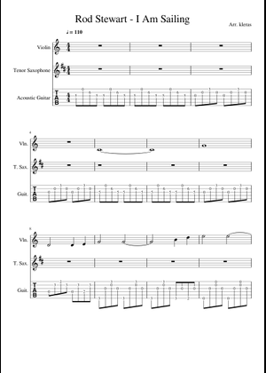 Sailing - Rod Stewart 楽譜 コード付き ピアノ (ソロ) easy