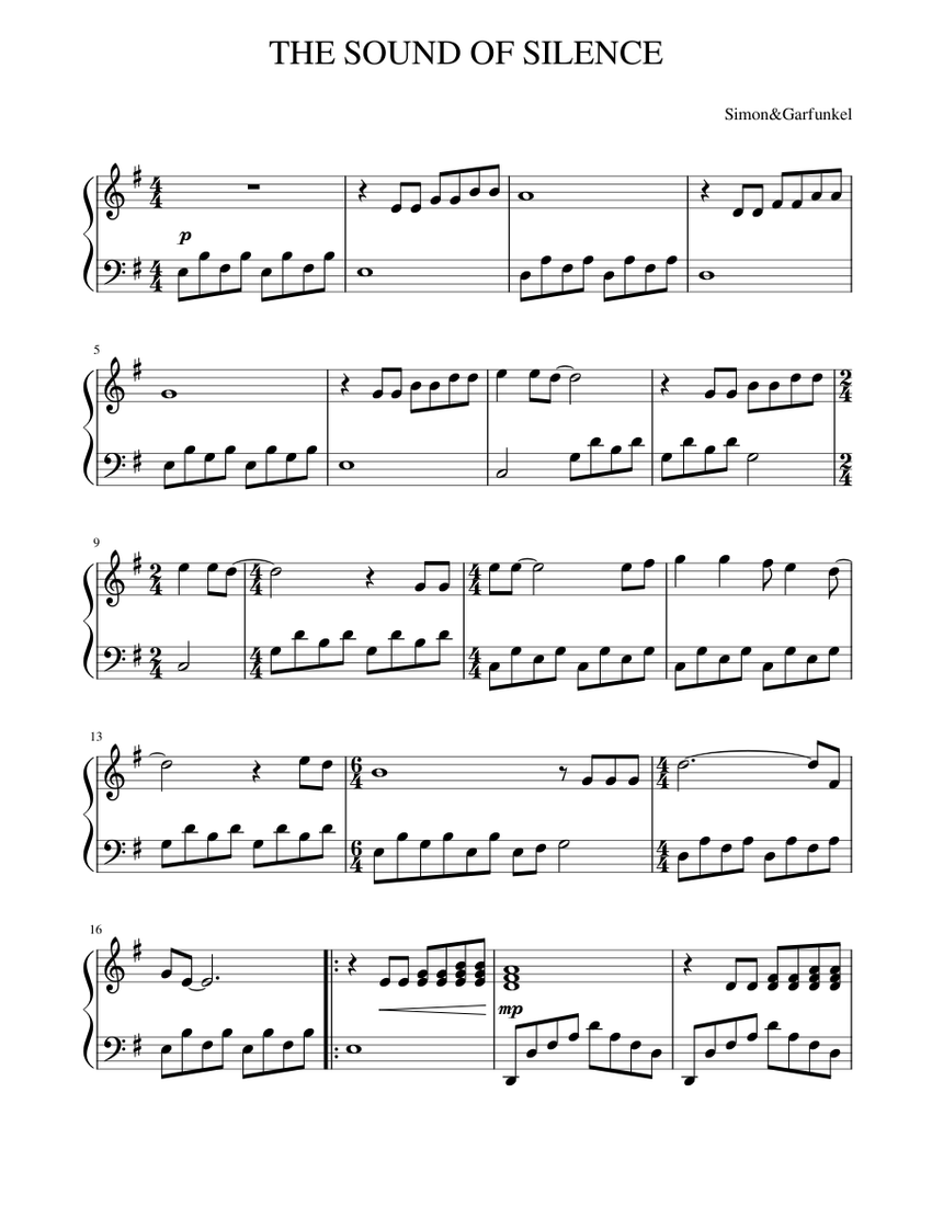 サウンド・オブ・サイレンス 楽譜 ピアノ (ソロ) easy | MuseScore.com