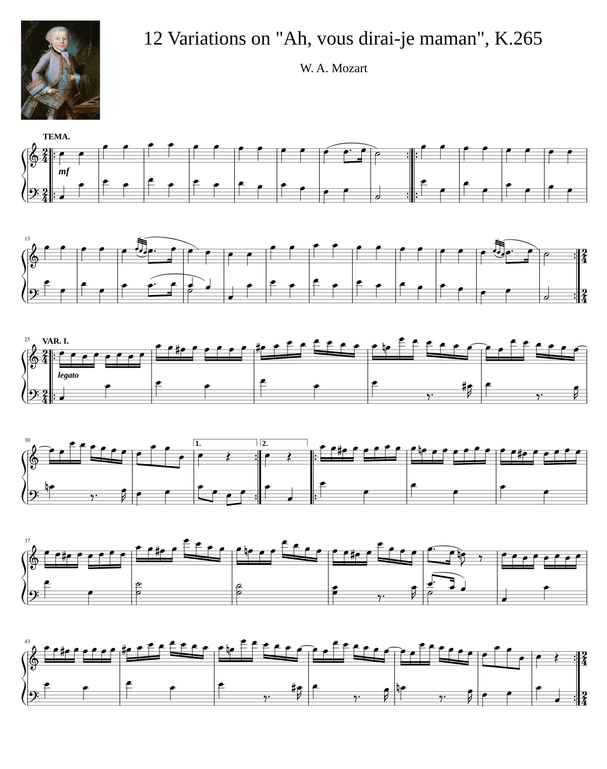 モーツァルト: 「ああ、お母さんに言いましょう」による12の変奏曲, K