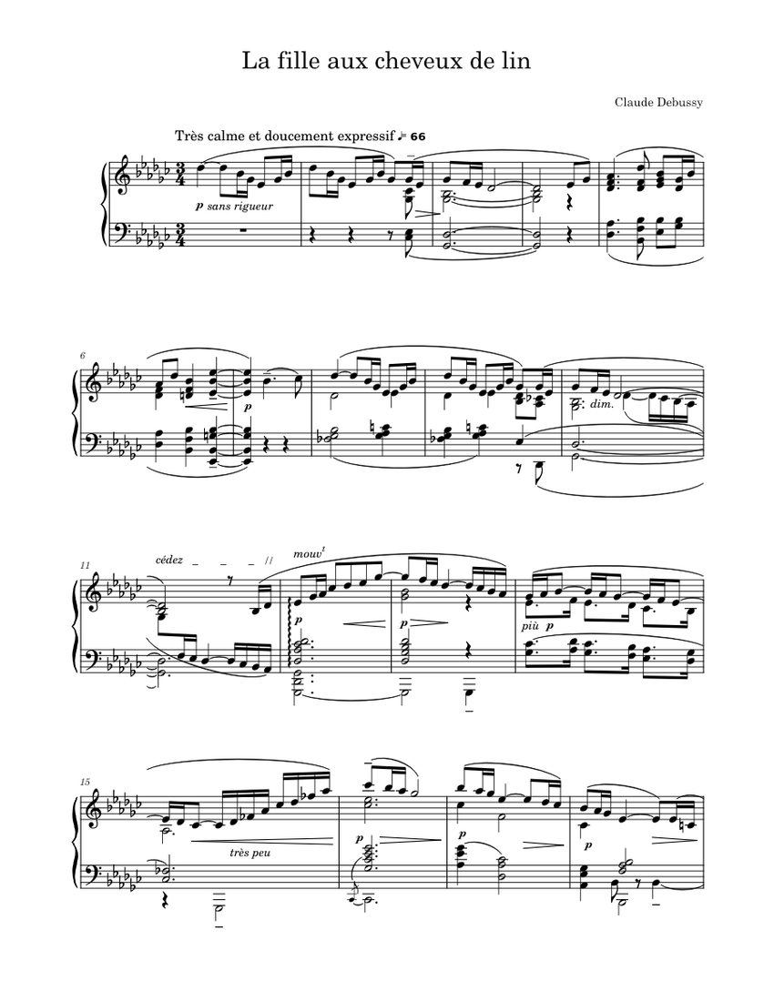 ドビュッシー - 亜麻色の髪の乙女 楽譜 ピアノ (ソロ) | MuseScore.com