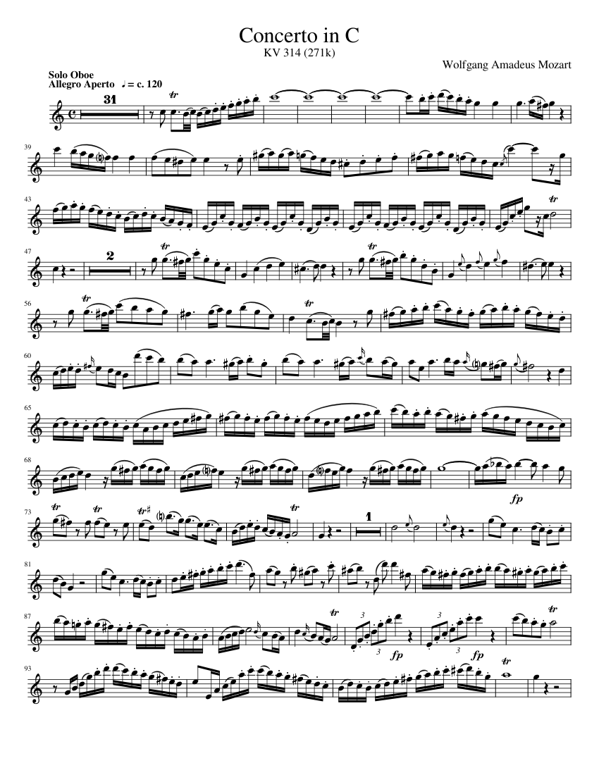 オーボエ協奏曲 ハ長調 (モーツァルト) 楽譜 オーボエ (ソロ