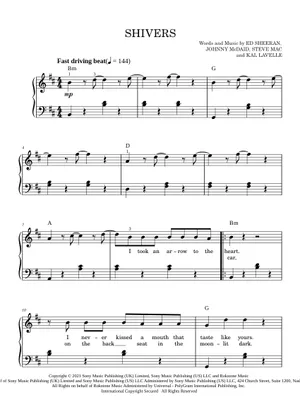 Shivers の公式楽譜を演奏する by Ed Sheeran ピアノ, ボーカル Shivers の公式楽譜を演奏する by Ed Sheeran ピアノ, ボーカル