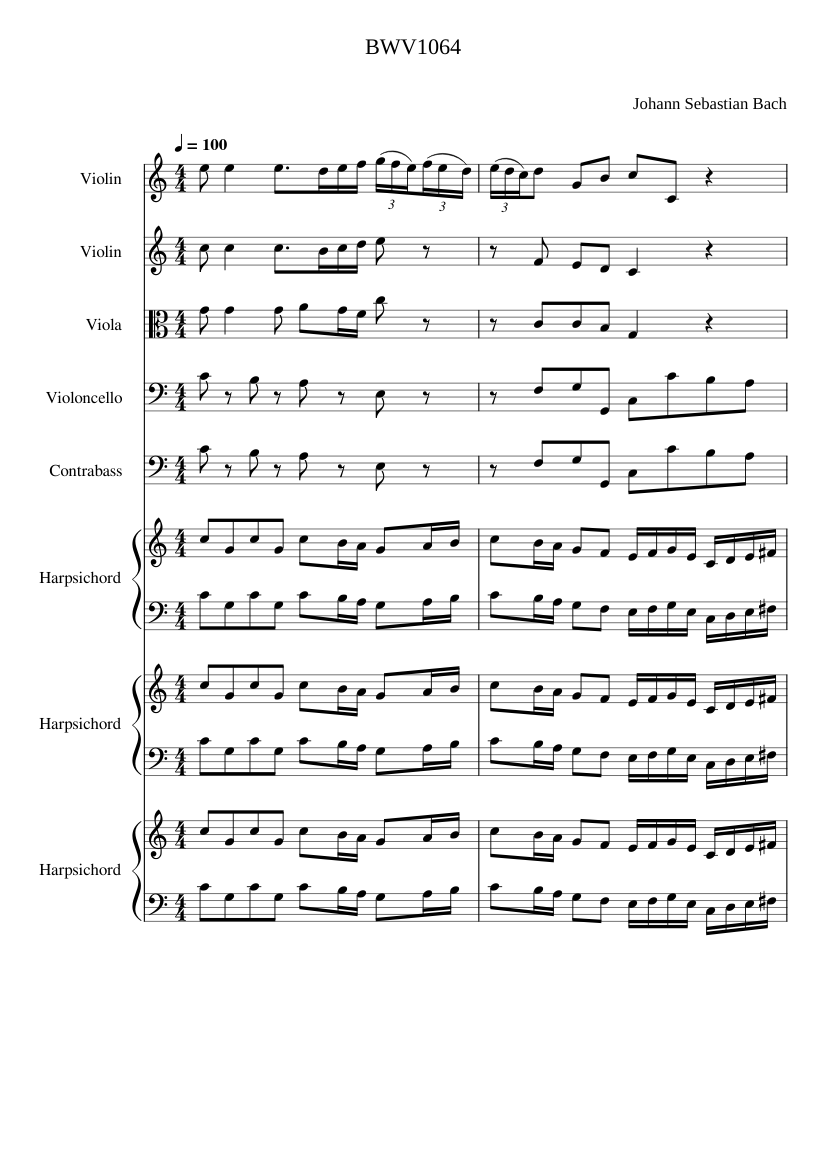 BWV 1064 3台のチェンバロのための協奏曲 ハ長調 楽譜 ハープシコード
