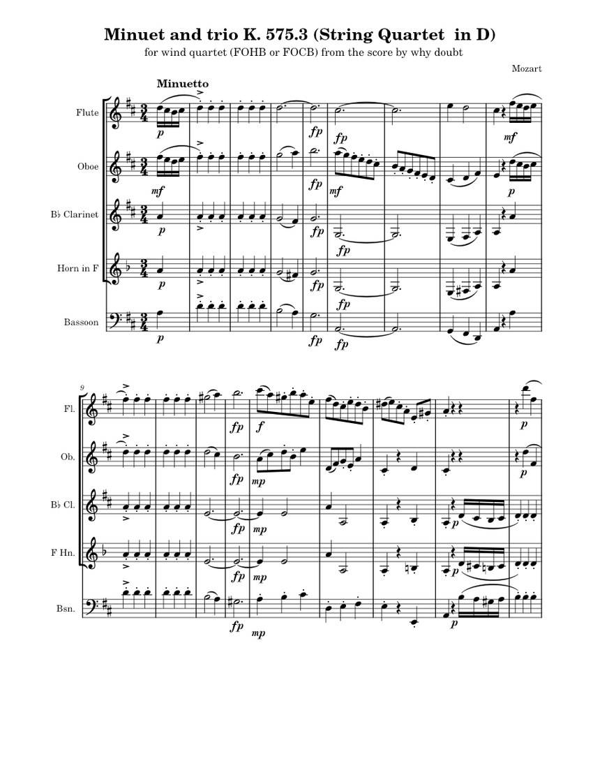 Minuet and trio from String Quartet No.21 in D major, K.575