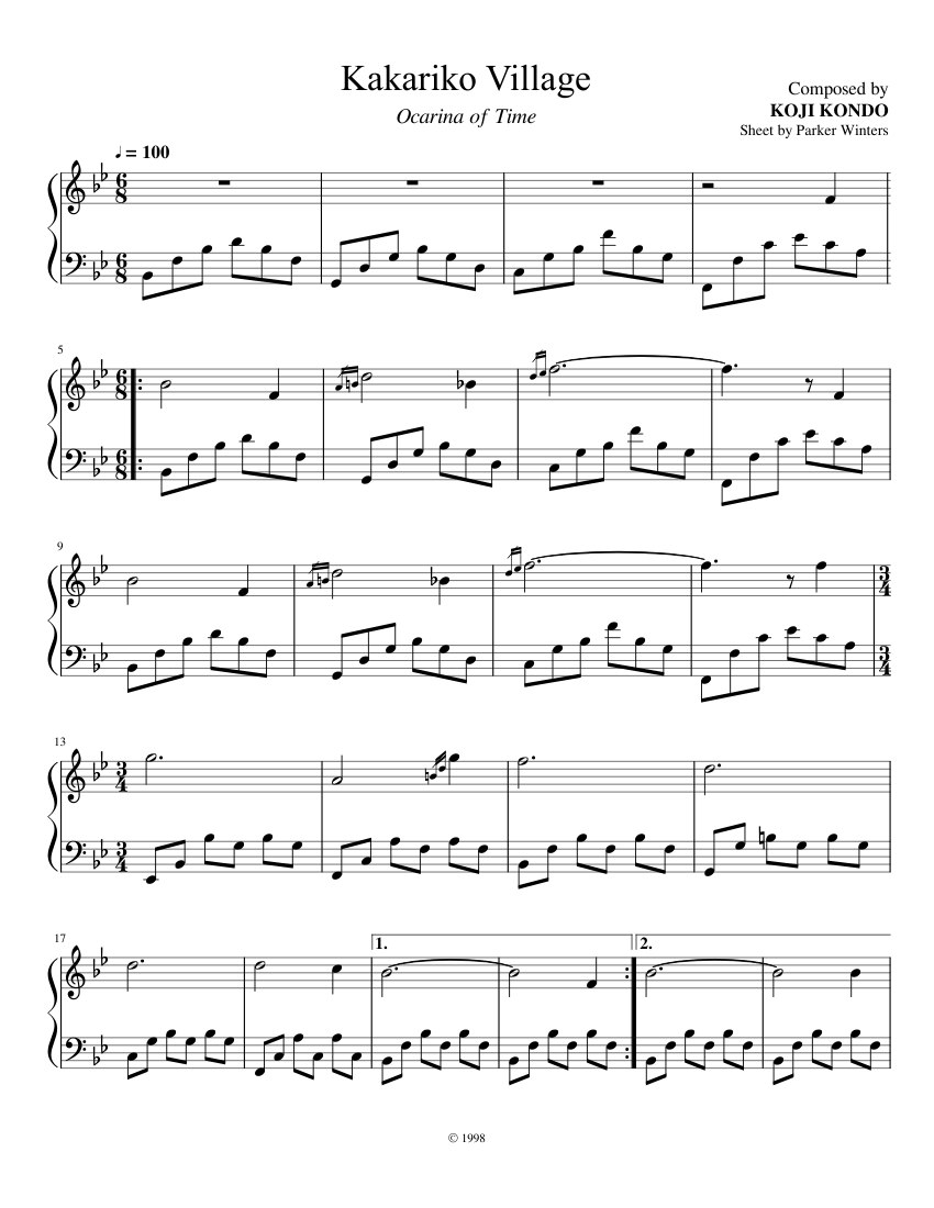 カカリコ村 - ゼルダの伝説: 時のオカリナ 楽譜 ピアノ (ソロ) easy
