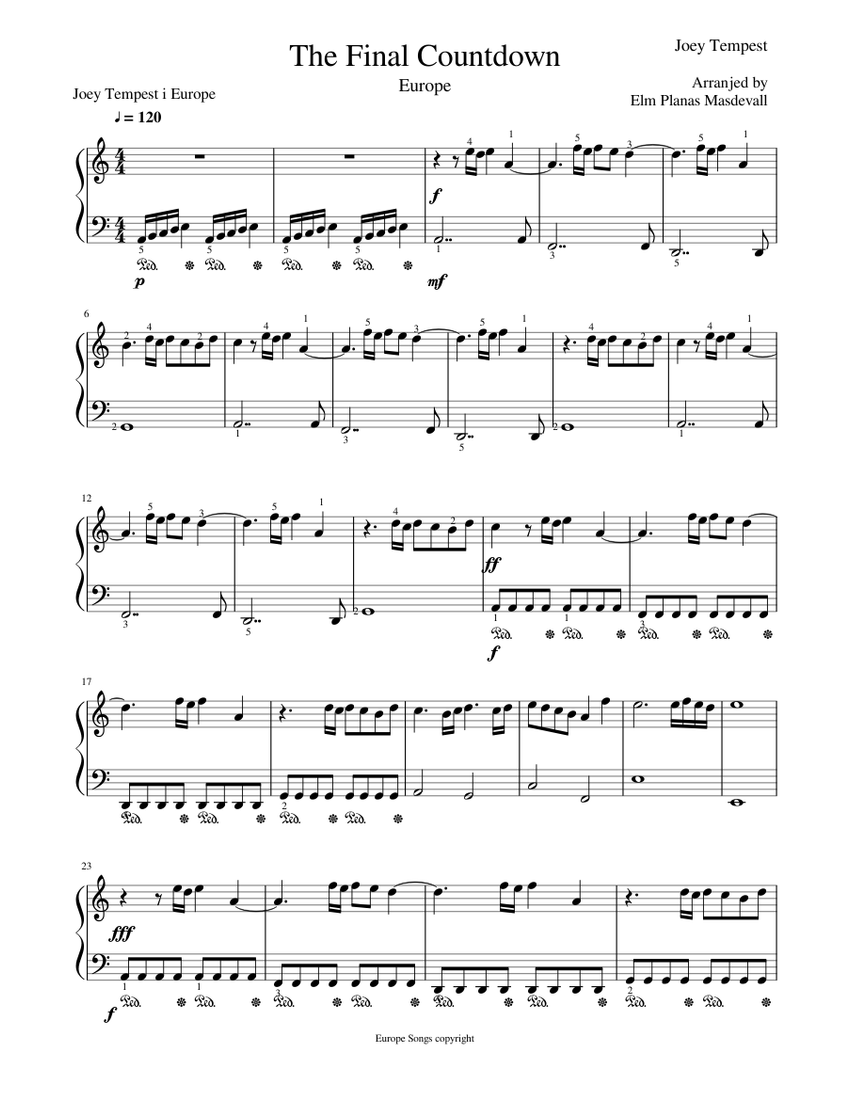 ザ・ファイナル・カウントダウン 楽譜 ピアノ (ソロ) | MuseScore.com