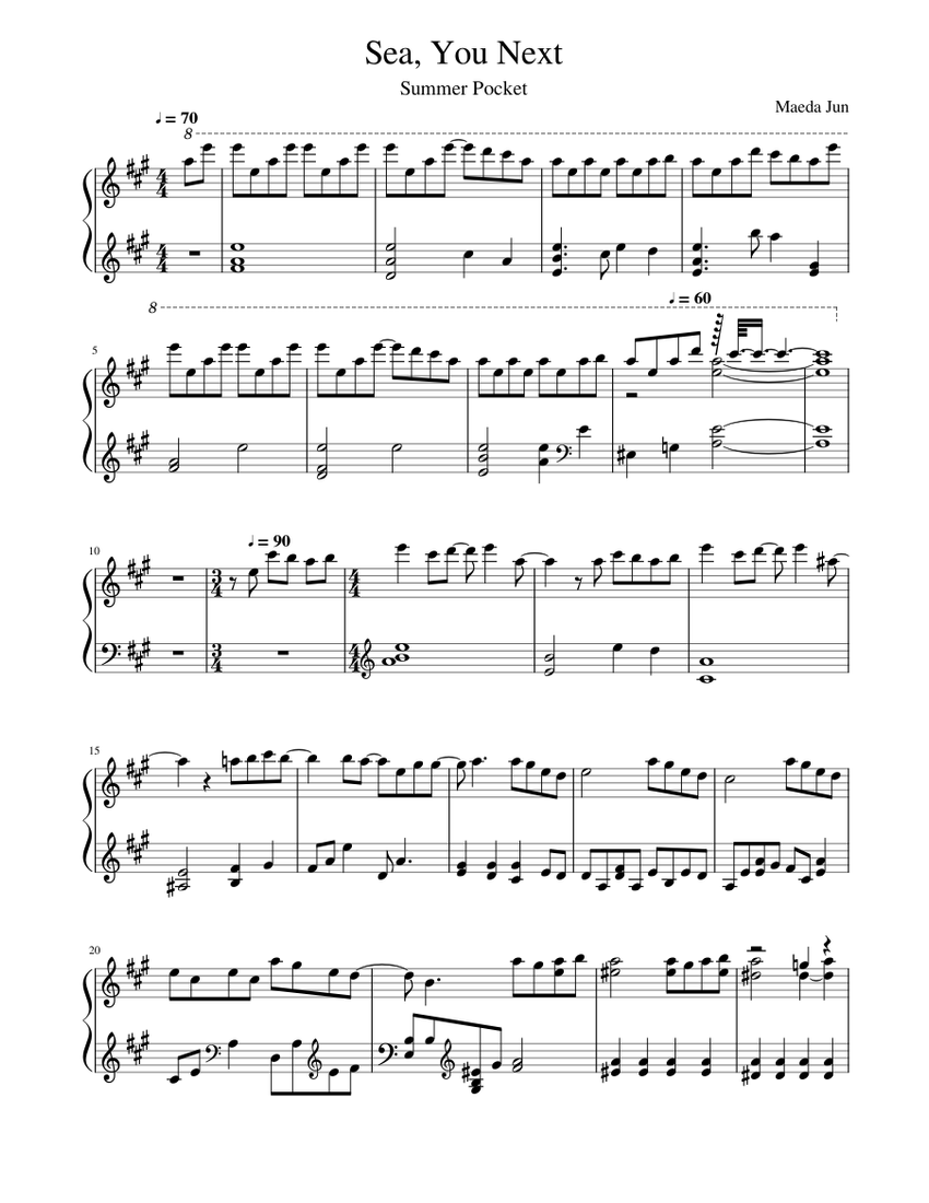 海、またね 楽譜 ピアノ (ソロ) easy | MuseScore.com