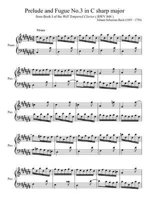 バッハ - WTC - プレリュードとフーガ第3番 嬰ハ長調 (BWV 848) 楽譜 バッハ - WTC - プレリュードとフーガ第3番 嬰ハ長調 (BWV 848) 楽譜