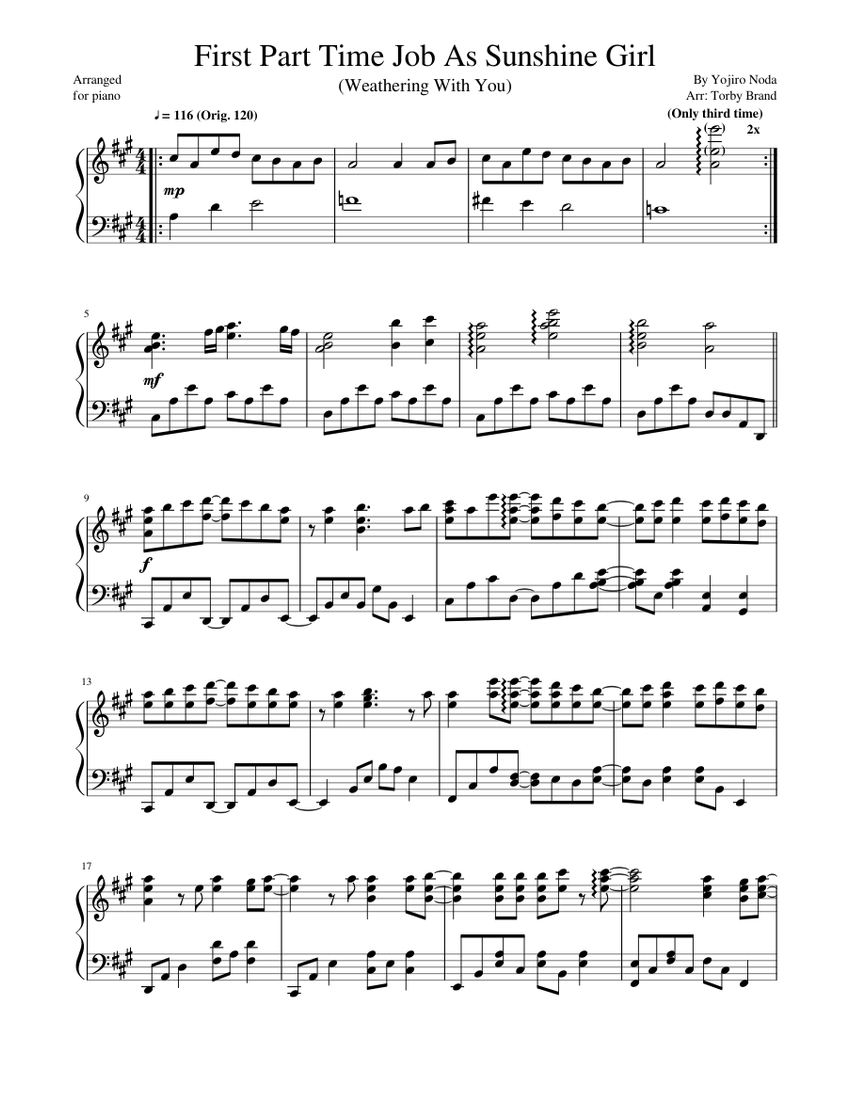 初の晴れ女バイト (天気の子) 楽譜 ピアノ (ソロ) | MuseScore.com