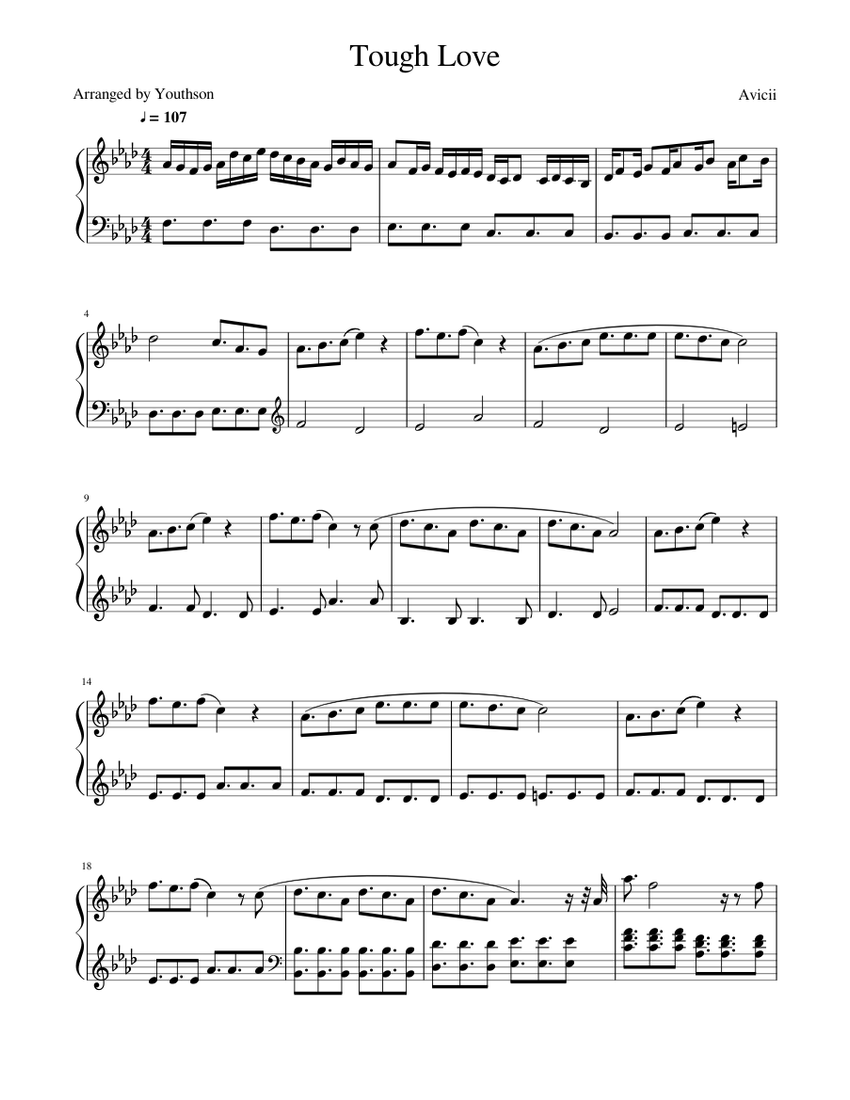 アヴィーチー - タフ・ラブ 楽譜 ピアノ (ソロ) | MuseScore.com