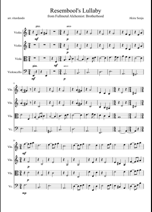 Lullaby of Resembool 楽譜 チューバ, フルート, クラリネット（B♭調）, フレンチホルン (混合カルテット ...