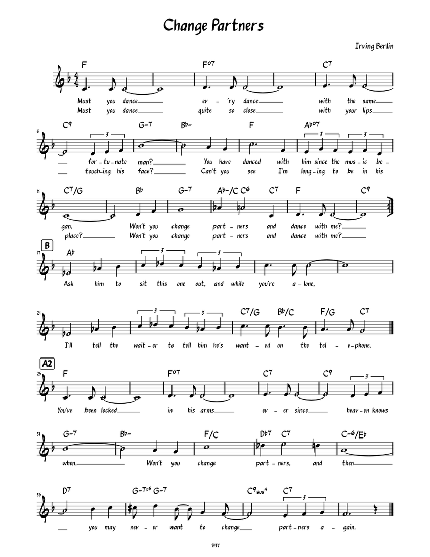 チェンジ・パートナーズ（歌詞付きリードシート） 楽譜 コード付き