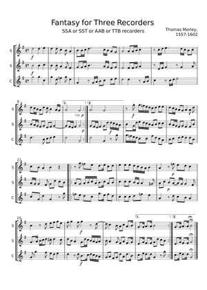 Fantasy for Three Recorders - Thomas Morley 楽譜 リコーダー (混合