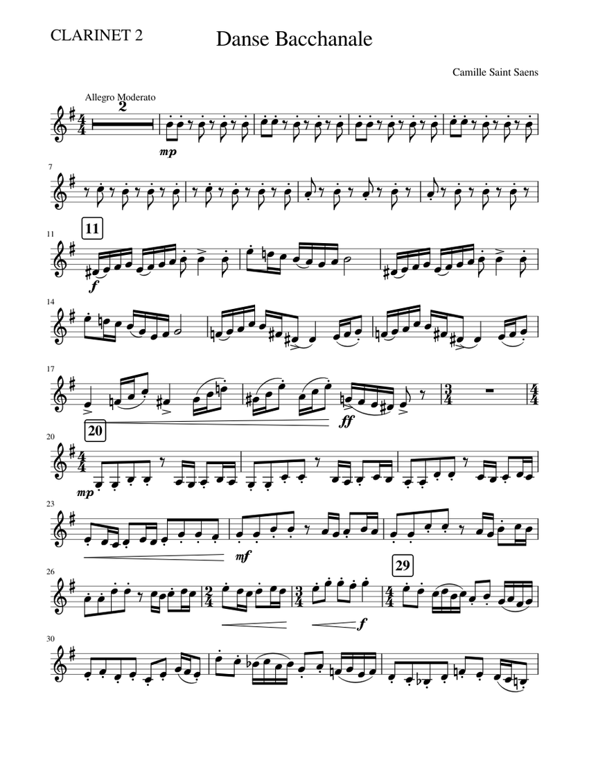 バッカナールの踊り 楽譜 クラリネット（B♭調） (ソロ) | MuseScore.com