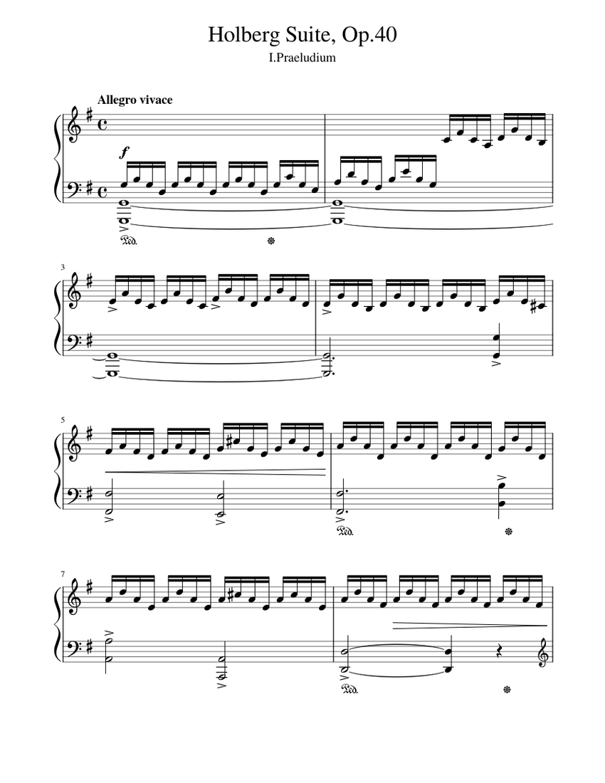 エドヴァルド・グリーグ - ホルベルク組曲, Op.40 I.プレリュード 楽譜