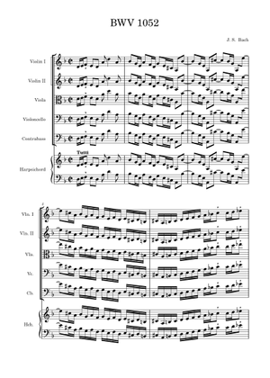 BWV 1052: ハープシコードと弦楽のための協奏曲 ニ短調 楽譜